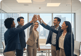 Diverse team celebrating success
